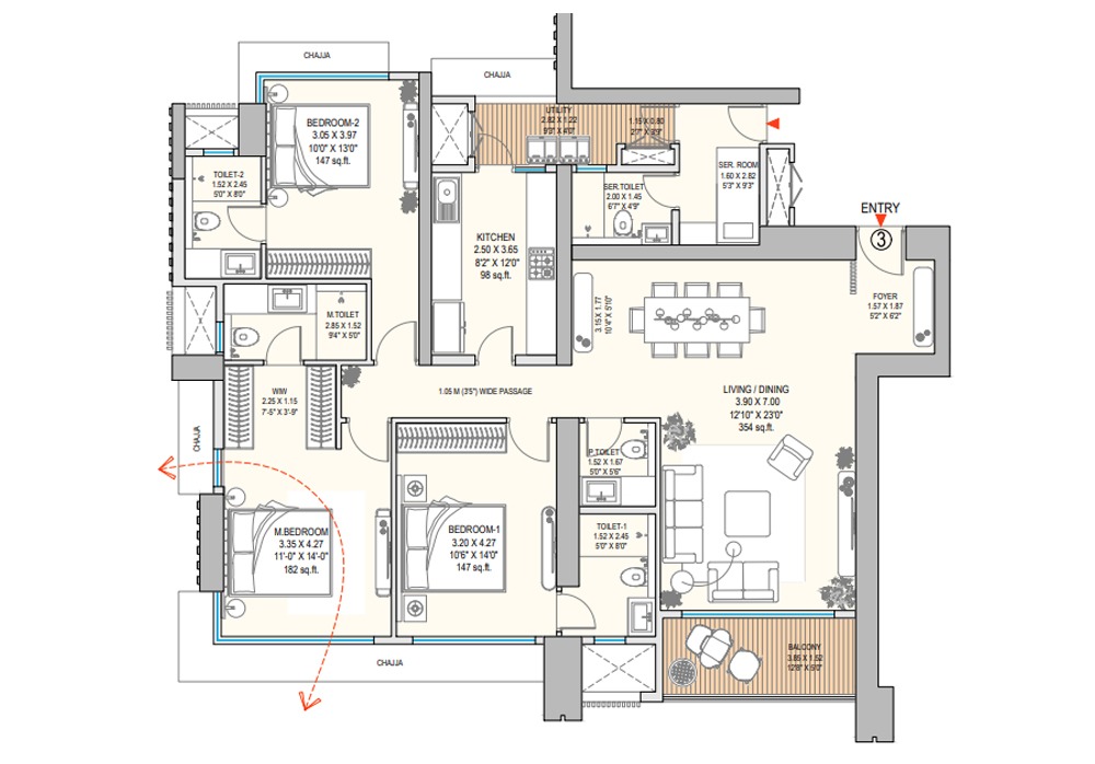3 BHK - Elegante