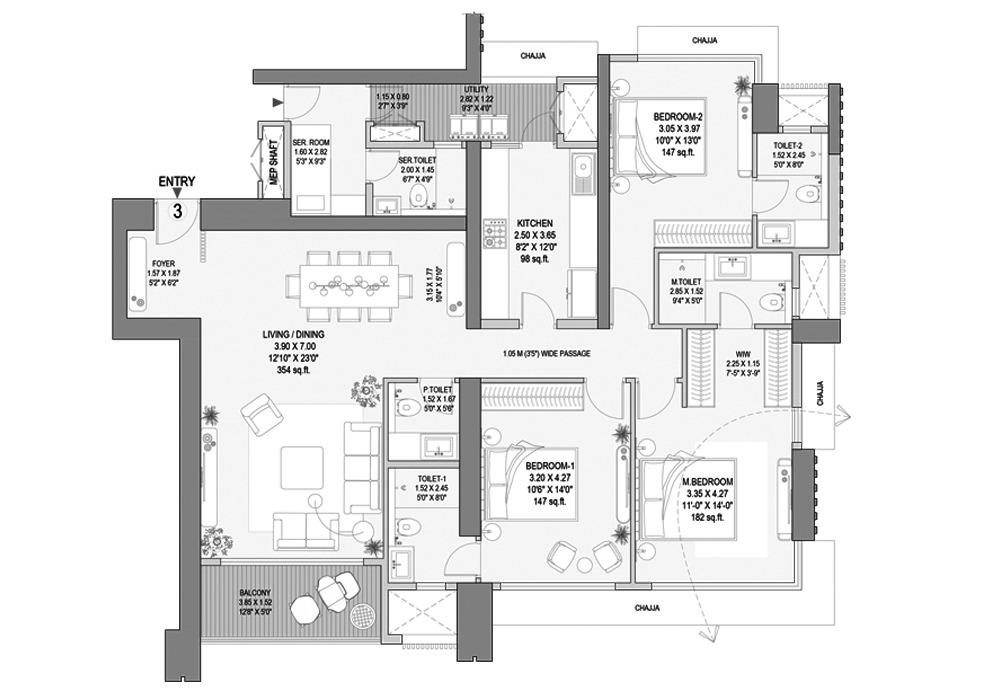 3 BHK - Palatial